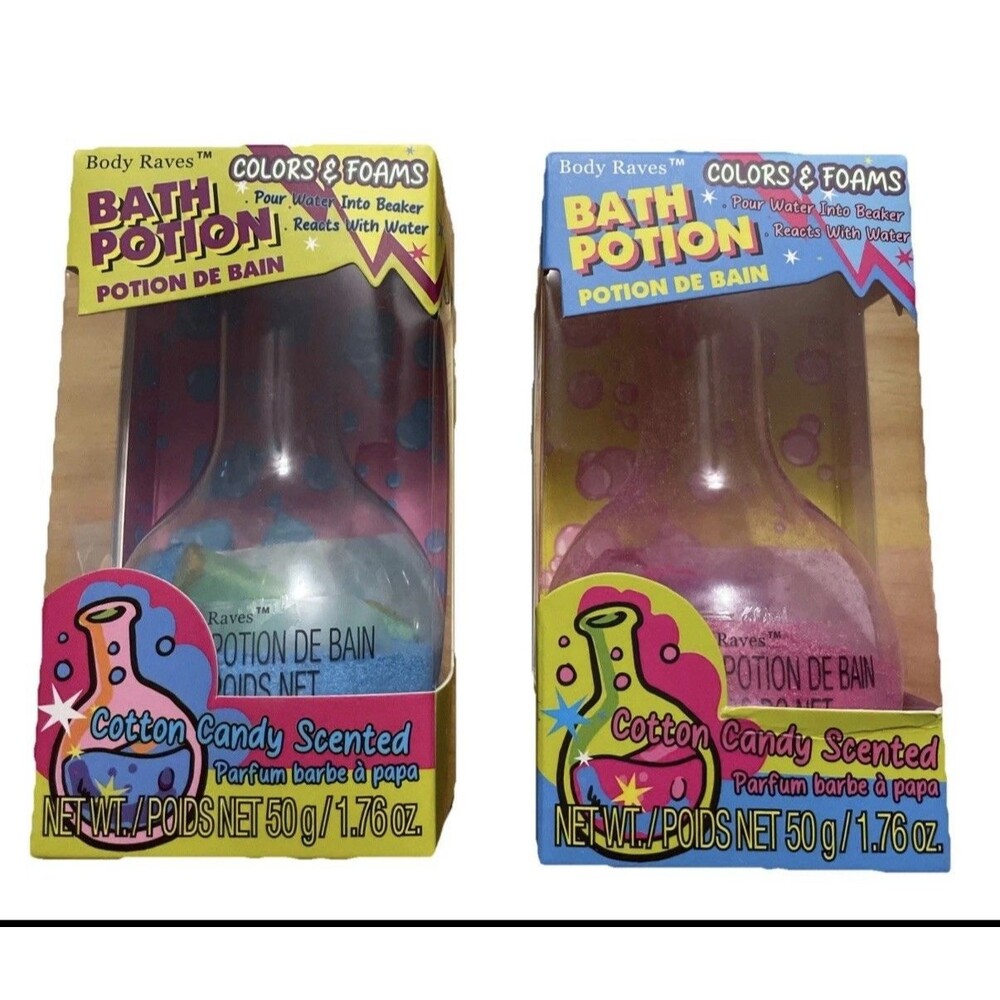 2 Body Raves Bath Potion test tubes Cotton Candy Scented Colors & Foams